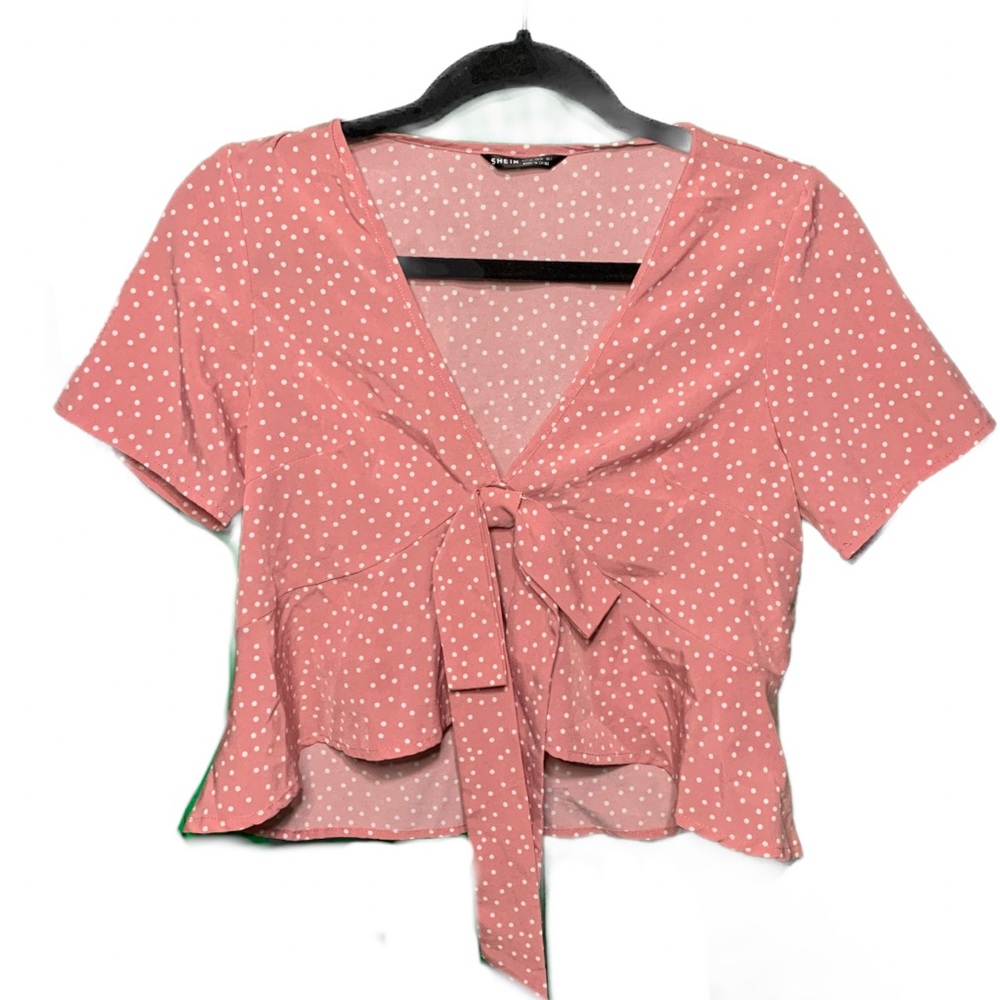 SHEIN Polka-dot Knotted Pink Top